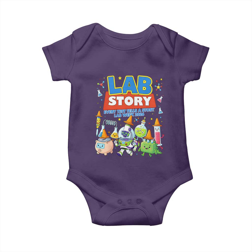 Lab Story Every Test Tells a Story Lab Week 2026 Baby Onesie Science Characters Lab Techs Medical Laboratory TS02 Purple Print Your Wear
