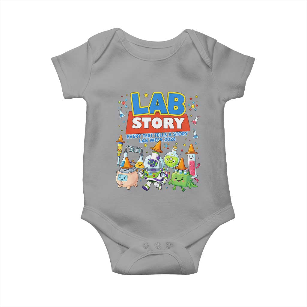 Lab Story Every Test Tells a Story Lab Week 2026 Baby Onesie Science Characters Lab Techs Medical Laboratory TS02 Sport Gray Print Your Wear