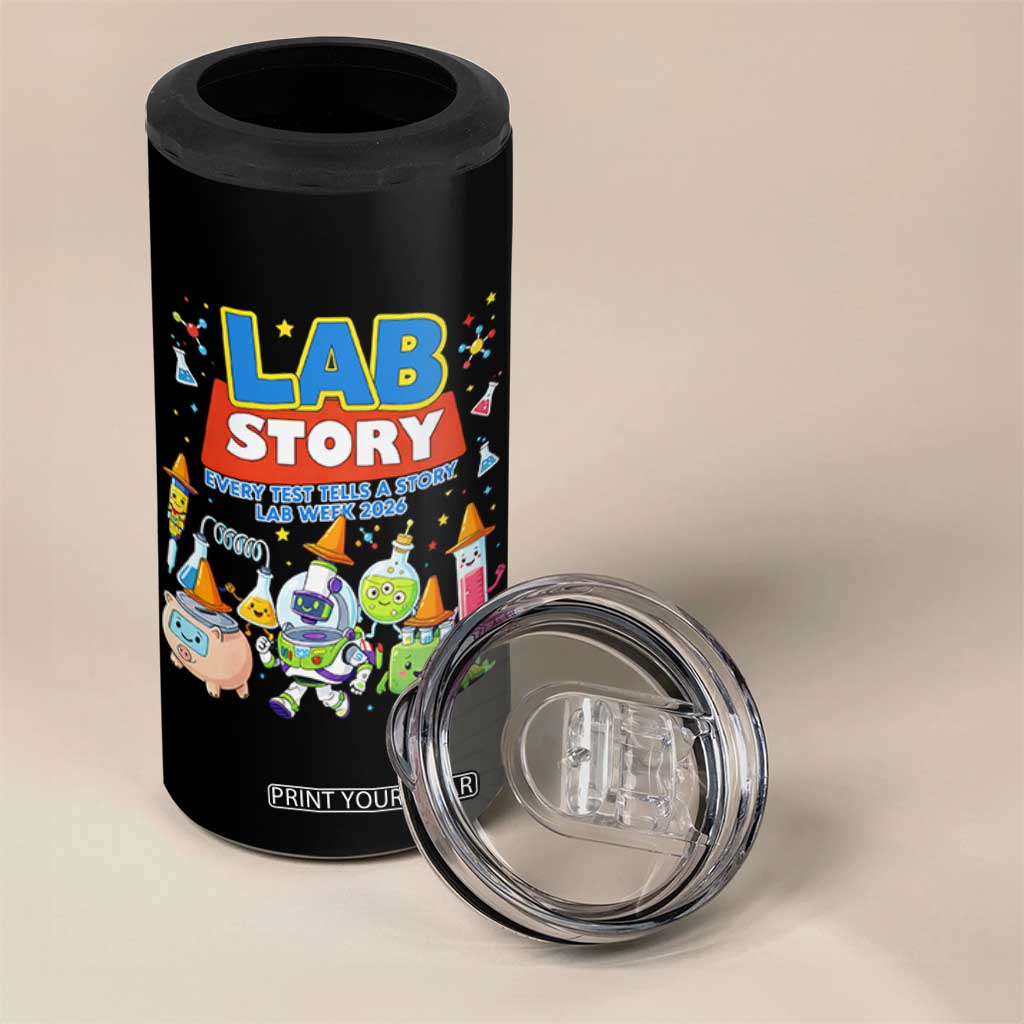 Lab Story Every Test Tells a Story Lab Week 2026 4 in 1 Can Cooler Tumbler Science Characters Lab Techs Medical Laboratory TS02 Print Your Wear