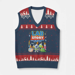 Lab Story Every Test Tells a Story Lab Week 2026 V-Neck Knit Sweater Vest Science Characters Lab Techs Medical Laboratory TS02 Navy Red Print Your Wear