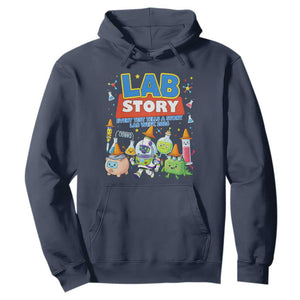 Lab Story Every Test Tells a Story Lab Week 2026 Hoodie Science Characters Lab Techs Medical Laboratory TS02 Navy Print Your Wear
