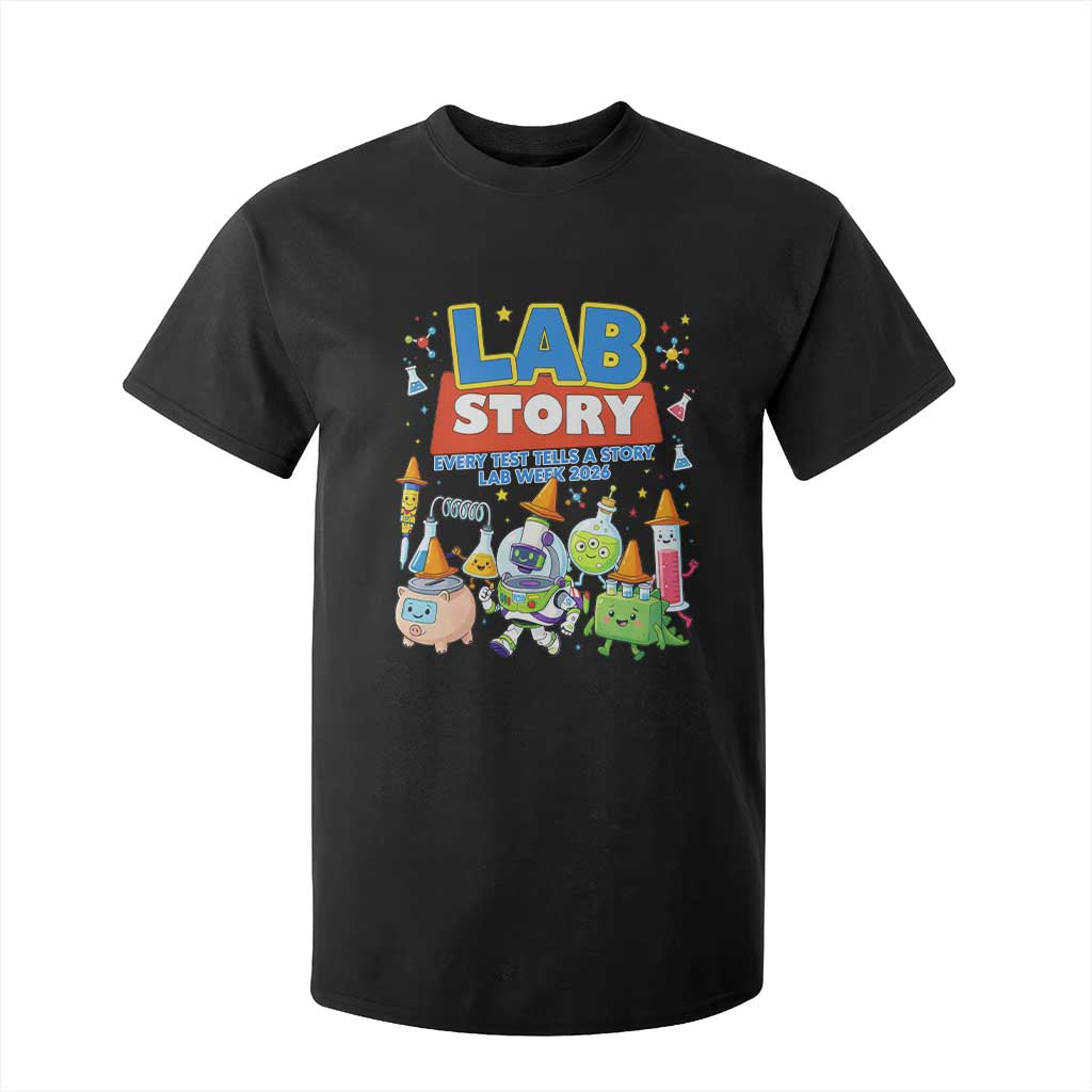 Lab Story Every Test Tells a Story Lab Week 2026 T Shirt For Kid - Science Characters Lab Techs Medical Laboratory TS02 Black Print Your Wear