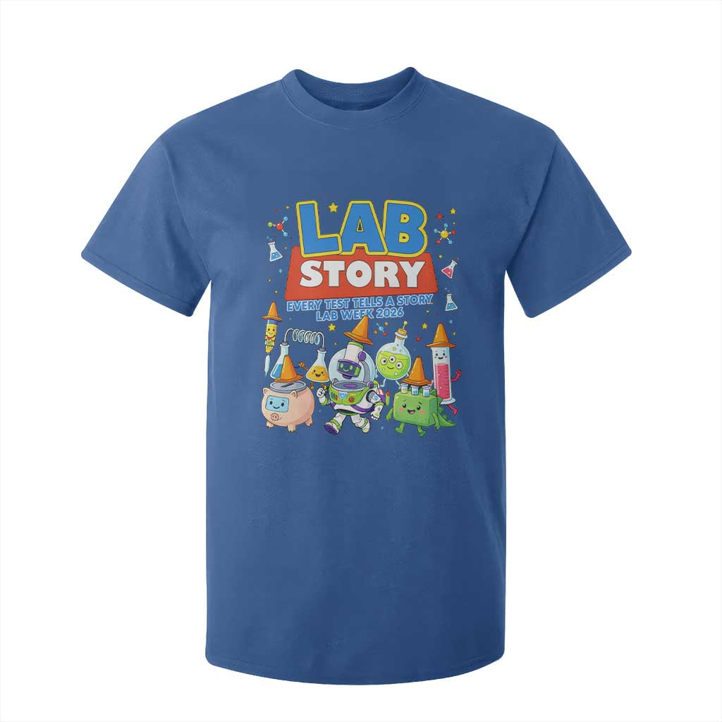 Lab Story Every Test Tells a Story Lab Week 2026 T Shirt For Kid - Science Characters Lab Techs Medical Laboratory TS02 Royal Blue Print Your Wear