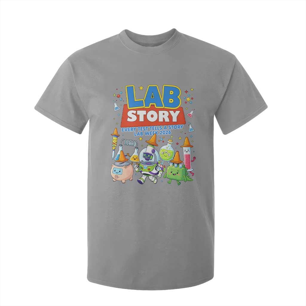 Lab Story Every Test Tells a Story Lab Week 2026 T Shirt For Kid - Science Characters Lab Techs Medical Laboratory TS02 Sport Gray Print Your Wear