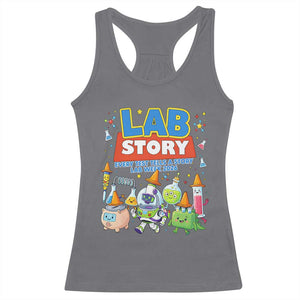Lab Story Every Test Tells a Story Lab Week 2026 Racerback Tank Top Science Characters Lab Techs Medical Laboratory TS02 Charcoal Print Your Wear
