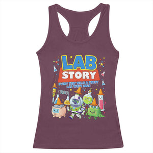 Lab Story Every Test Tells a Story Lab Week 2026 Racerback Tank Top Science Characters Lab Techs Medical Laboratory TS02 Maroon Print Your Wear