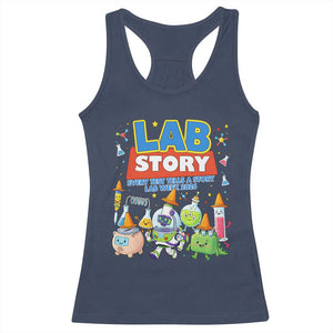 Lab Story Every Test Tells a Story Lab Week 2026 Racerback Tank Top Science Characters Lab Techs Medical Laboratory TS02 Navy Print Your Wear