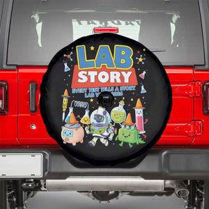 Lab Story Every Test Tells a Story Lab Week 2026 Spare Tire Cover Science Characters Lab Techs Medical Laboratory TS02 Black Print Your Wear