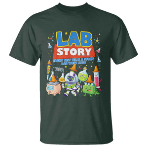 Lab Story Every Test Tells a Story Lab Week 2026 T Shirt Science Characters Lab Techs Medical Laboratory TS02 Dark Forest Green Print Your Wear
