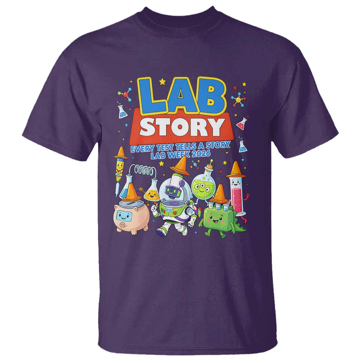 Lab Story Every Test Tells a Story Lab Week 2026 T Shirt Science Characters Lab Techs Medical Laboratory TS02 Purple Print Your Wear
