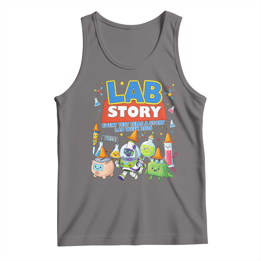 Lab Story Every Test Tells a Story Lab Week 2026 Tank Top Science Characters Lab Techs Medical Laboratory TS02 Deep Heather Print Your Wear