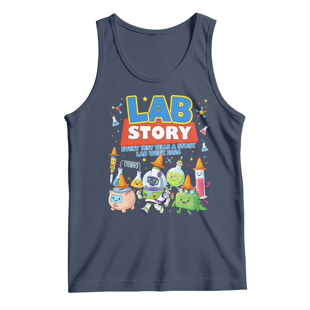Lab Story Every Test Tells a Story Lab Week 2026 Tank Top Science Characters Lab Techs Medical Laboratory TS02 Navy Print Your Wear