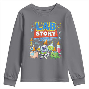 Lab Story Every Test Tells a Story Lab Week 2026 Youth Sweatshirt Science Characters Lab Techs Medical Laboratory TS02 Charcoal Print Your Wear