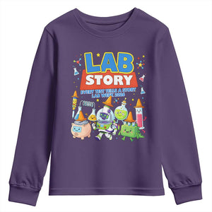 Lab Story Every Test Tells a Story Lab Week 2026 Youth Sweatshirt Science Characters Lab Techs Medical Laboratory TS02 Purple Print Your Wear