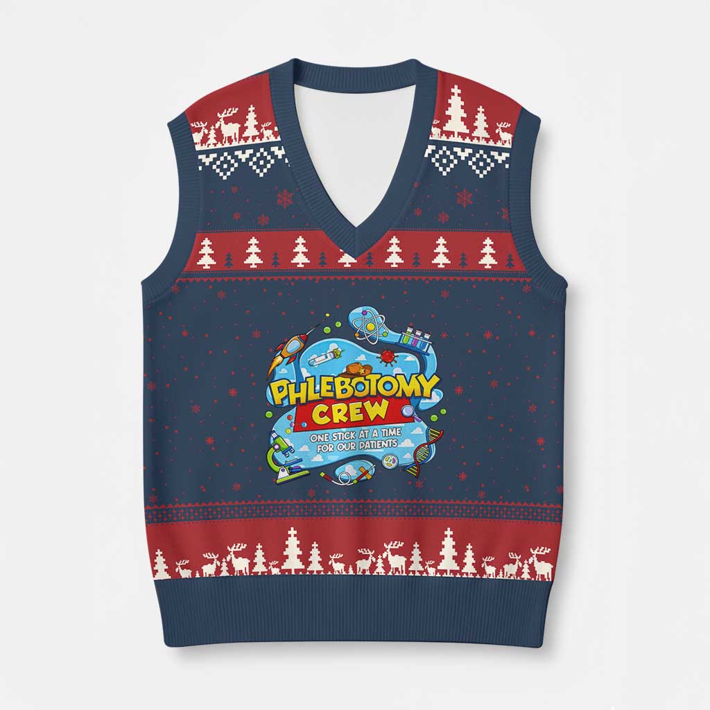 Phlebotomy Crew Lab Week 2026 V-Neck Knit Sweater Vest One Stick At A Time Funny Phlebotomist Healthcare Lab TS02 Navy Red Print Your Wear
