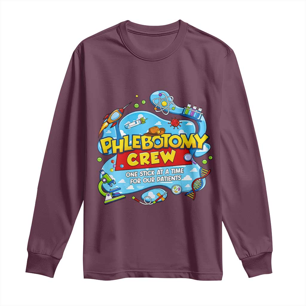 Phlebotomy Crew Lab Week 2026 Long Sleeve Shirt One Stick At A Time Funny Phlebotomist Healthcare Lab TS02 Maroon Print Your Wear