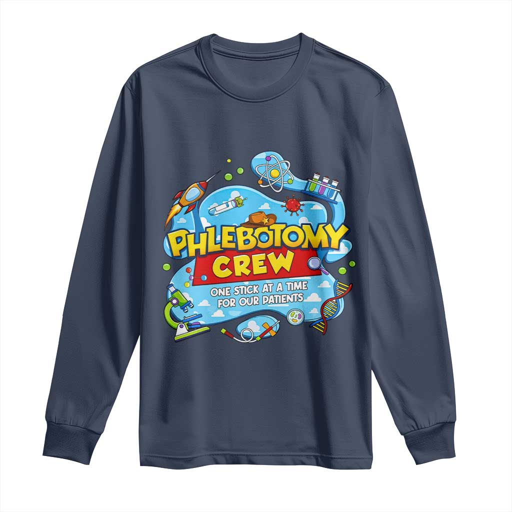 Phlebotomy Crew Lab Week 2026 Long Sleeve Shirt One Stick At A Time Funny Phlebotomist Healthcare Lab TS02 Navy Print Your Wear