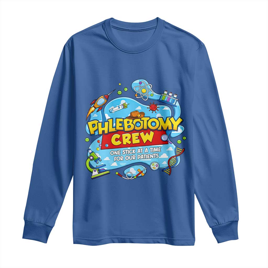 Phlebotomy Crew Lab Week 2026 Long Sleeve Shirt One Stick At A Time Funny Phlebotomist Healthcare Lab TS02 Royal Blue Print Your Wear