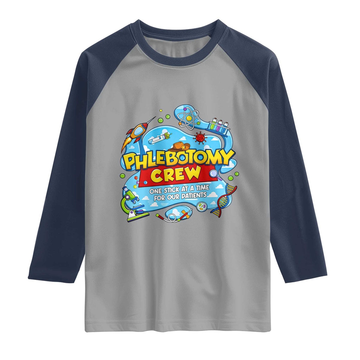 Phlebotomy Crew Lab Week 2026 Raglan Shirt One Stick At A Time Funny Phlebotomist Healthcare Lab TS02 Sport Gray Navy Print Your Wear