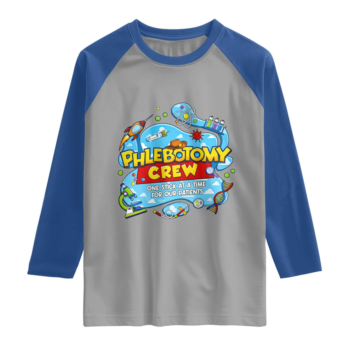 Phlebotomy Crew Lab Week 2026 Raglan Shirt One Stick At A Time Funny Phlebotomist Healthcare Lab TS02 Sport Gray Royal Print Your Wear