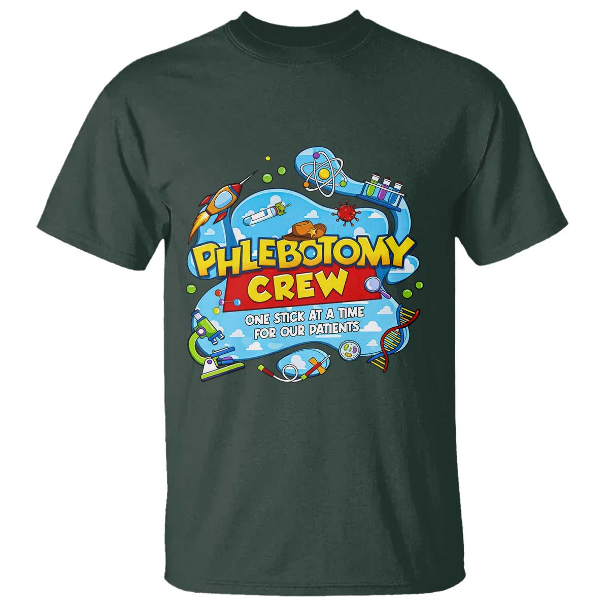 Phlebotomy Crew Lab Week 2026 T Shirt One Stick At A Time Funny Phlebotomist Healthcare Lab TS02 Dark Forest Green Print Your Wear