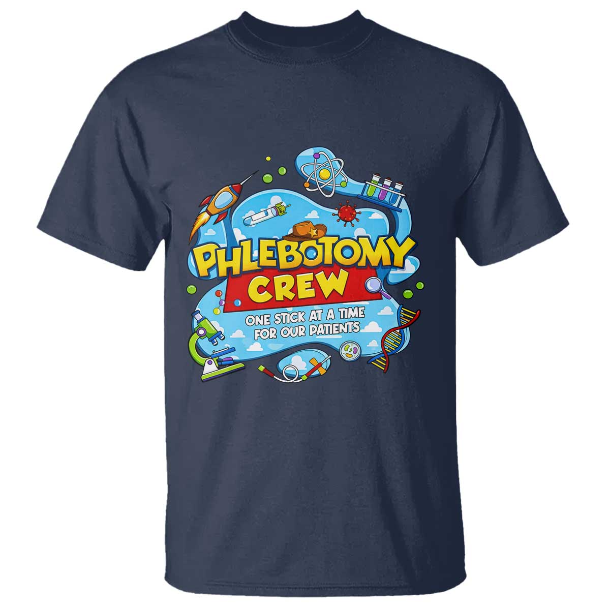 Phlebotomy Crew Lab Week 2026 T Shirt One Stick At A Time Funny Phlebotomist Healthcare Lab TS02 Navy Print Your Wear