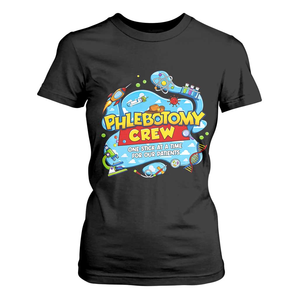 Phlebotomy Crew Lab Week 2026 T Shirt For Women One Stick At A Time Funny Phlebotomist Healthcare Lab TS02 Black Print Your Wear