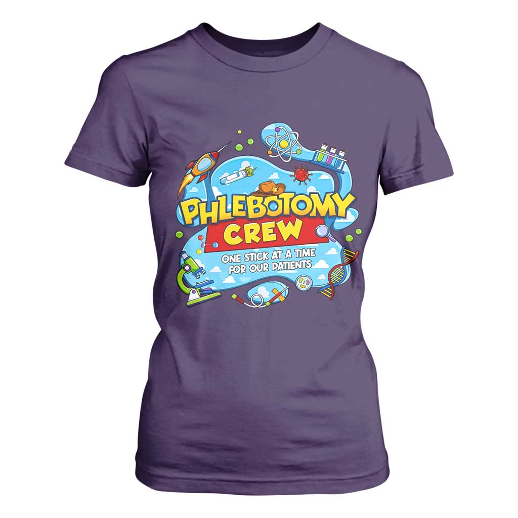 Phlebotomy Crew Lab Week 2026 T Shirt For Women One Stick At A Time Funny Phlebotomist Healthcare Lab TS02 Purple Print Your Wear