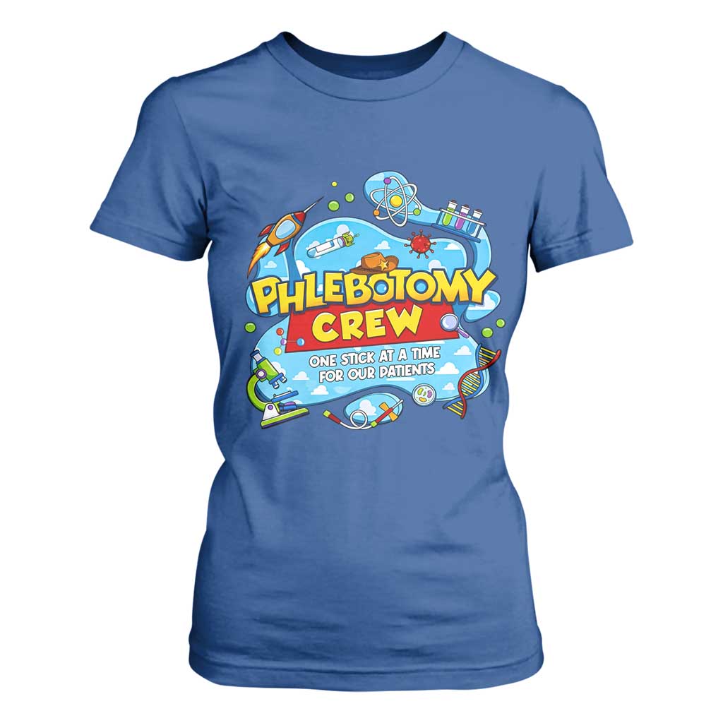 Phlebotomy Crew Lab Week 2026 T Shirt For Women One Stick At A Time Funny Phlebotomist Healthcare Lab TS02 Royal Blue Print Your Wear