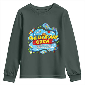 Phlebotomy Crew Lab Week 2026 Youth Sweatshirt One Stick At A Time Funny Phlebotomist Healthcare Lab TS02 Dark Forest Green Print Your Wear