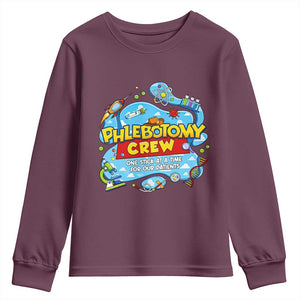 Phlebotomy Crew Lab Week 2026 Youth Sweatshirt One Stick At A Time Funny Phlebotomist Healthcare Lab TS02 Maroon Print Your Wear