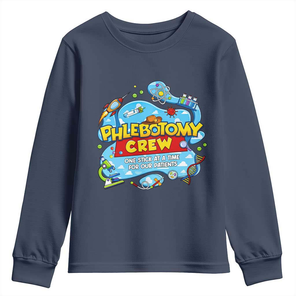 Phlebotomy Crew Lab Week 2026 Youth Sweatshirt One Stick At A Time Funny Phlebotomist Healthcare Lab TS02 Navy Print Your Wear