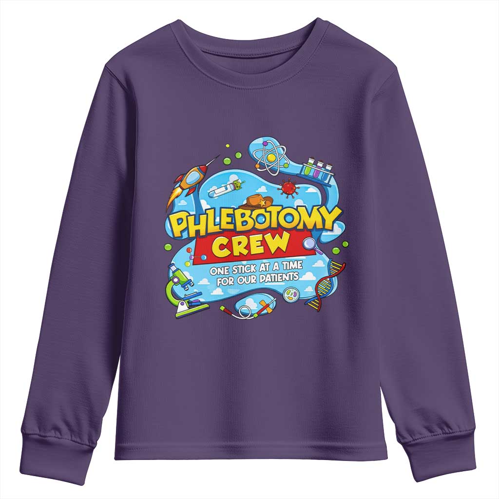 Phlebotomy Crew Lab Week 2026 Youth Sweatshirt One Stick At A Time Funny Phlebotomist Healthcare Lab TS02 Purple Print Your Wear
