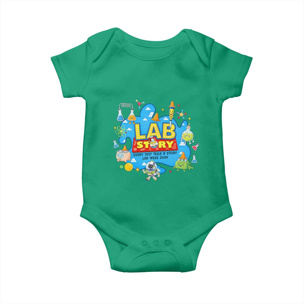 Lab Story Lab Week 2026 Celebration Baby Onesie Every Test Tells a Story Medical Lab Tech Appreciation Gift TS02 Irish Green Print Your Wear