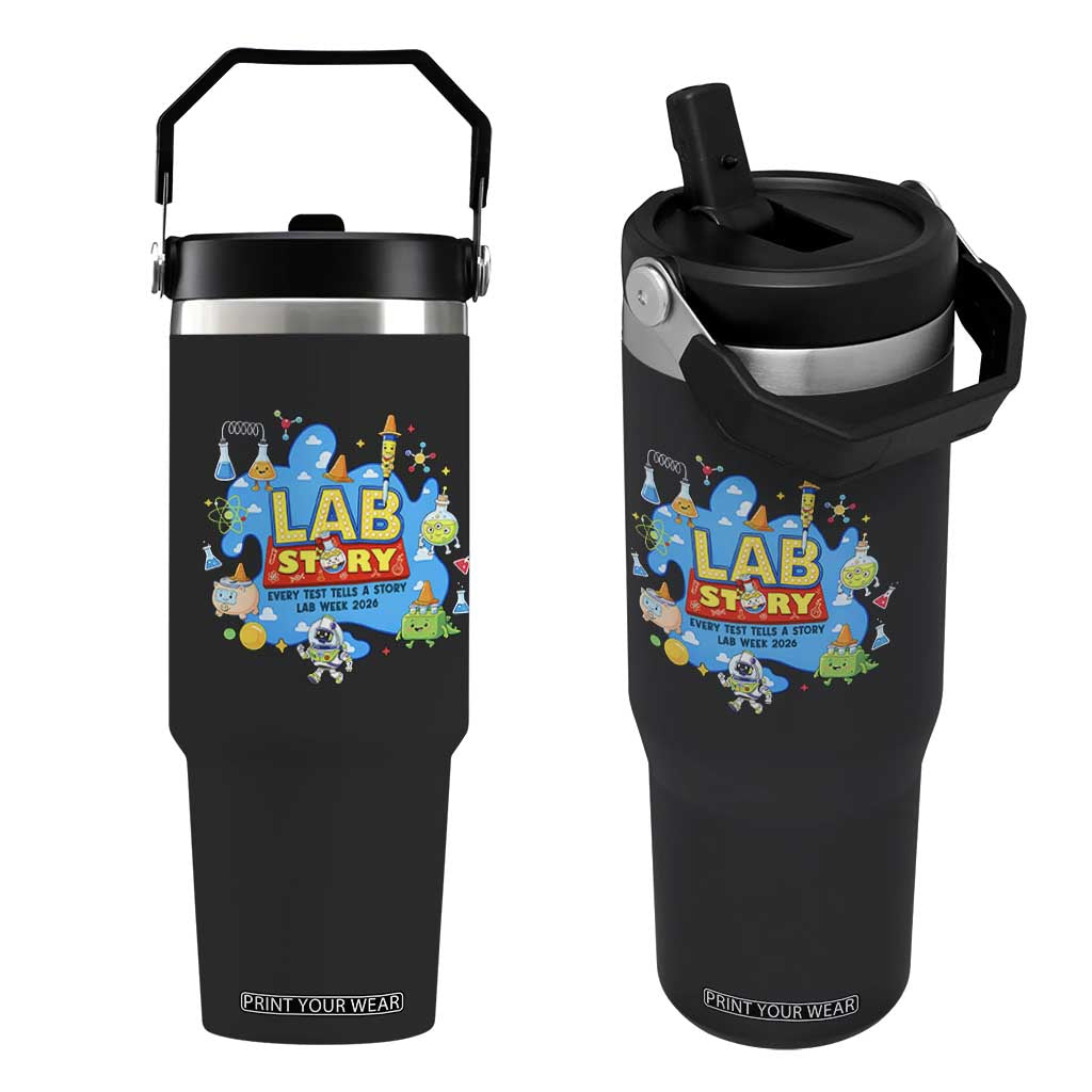 Lab Story Lab Week 2026 Celebration Flip Straw Tumbler Every Test Tells a Story Medical Lab Tech Appreciation Gift TS02 One Size: 30 oz Black Print Your Wear
