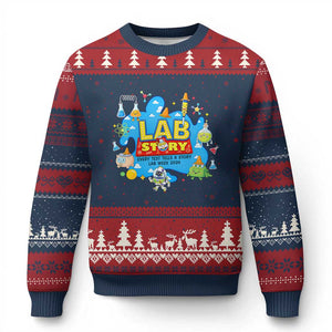 Lab Story Lab Week 2026 Celebration Ugly Christmas Sweater Every Test Tells a Story Medical Lab Tech Appreciation Gift TS02 Navy Red Print Your Wear