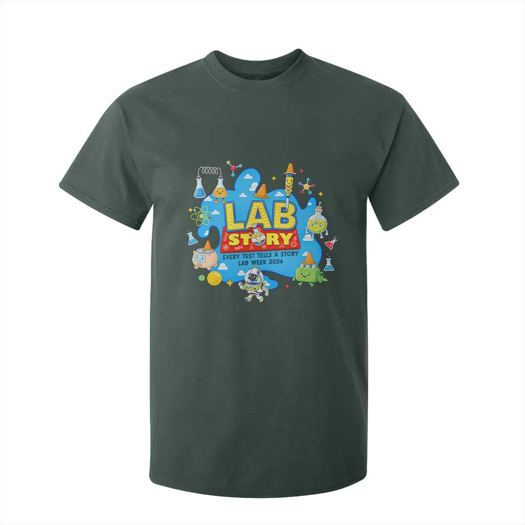 Lab Story Lab Week 2026 Celebration T Shirt For Kid Every Test Tells a Story Medical Lab Tech Appreciation Gift TS02 Dark Forest Green Print Your Wear