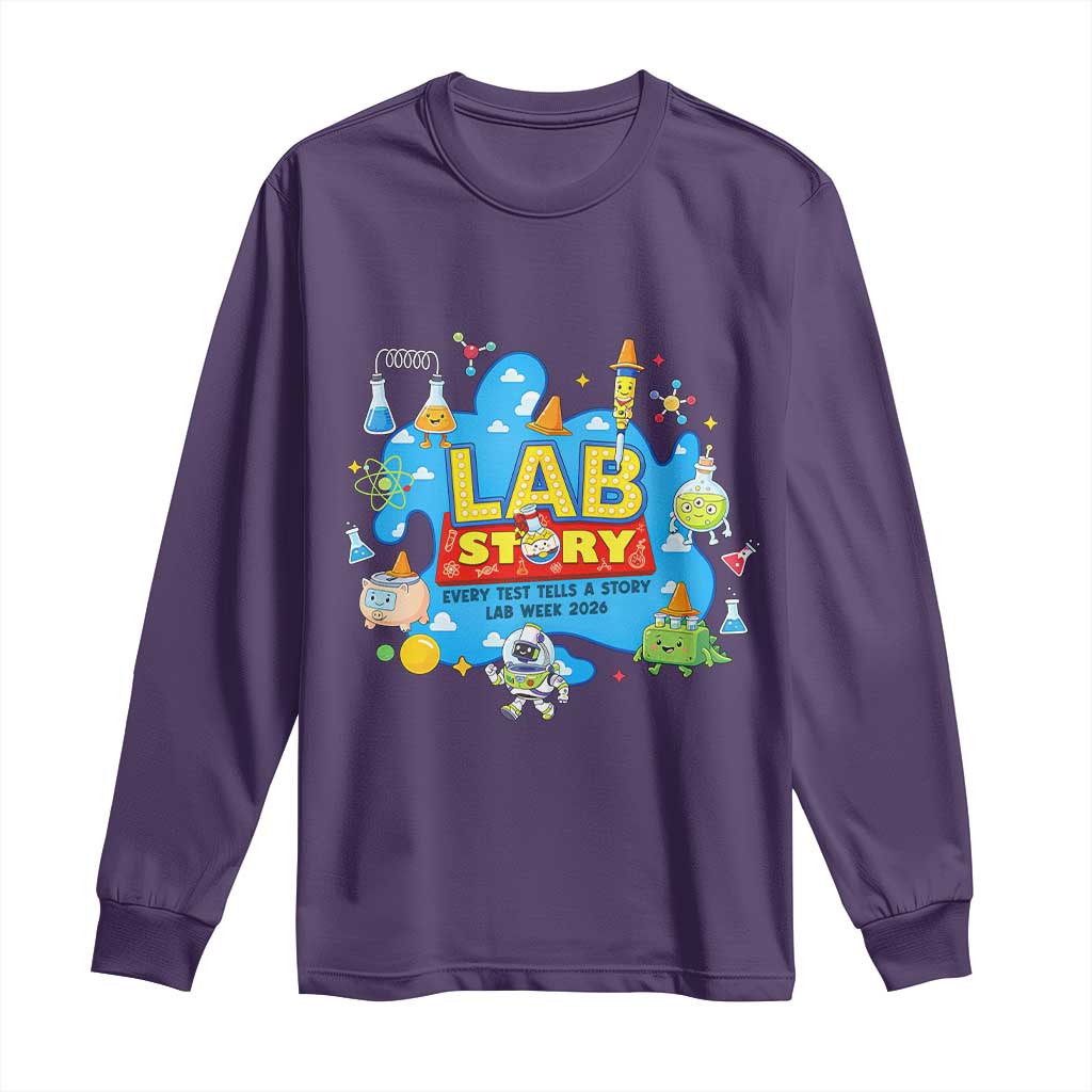 Lab Story Lab Week 2026 Celebration Long Sleeve Shirt Every Test Tells a Story Medical Lab Tech Appreciation Gift TS02 Purple Print Your Wear