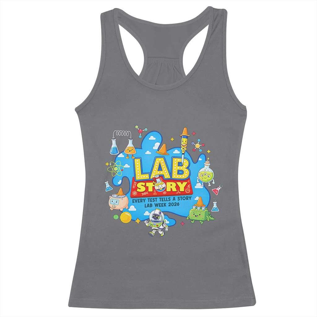 Lab Story Lab Week 2026 Celebration Racerback Tank Top Every Test Tells a Story Medical Lab Tech Appreciation Gift TS02 Charcoal Print Your Wear