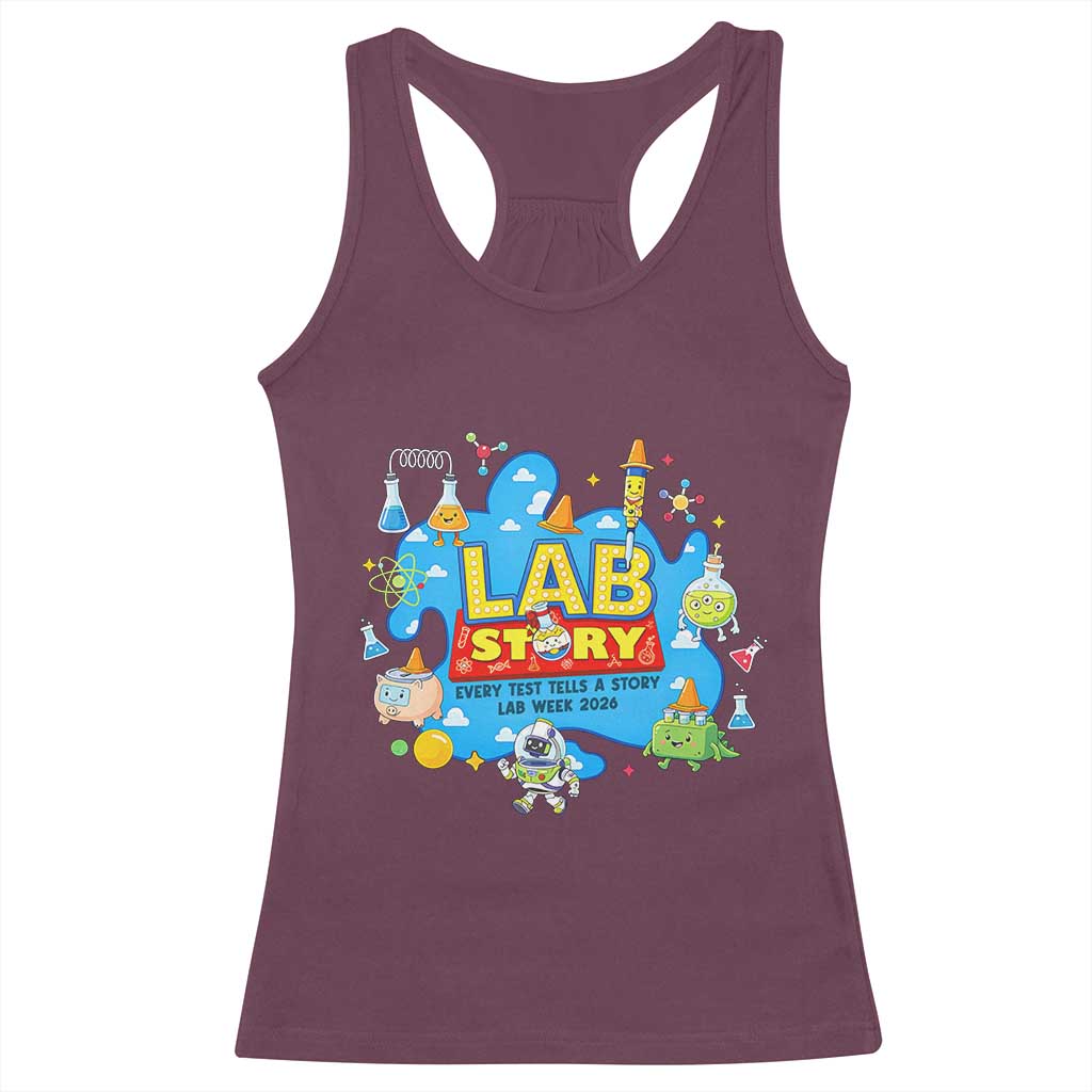 Lab Story Lab Week 2026 Celebration Racerback Tank Top Every Test Tells a Story Medical Lab Tech Appreciation Gift TS02 Maroon Print Your Wear