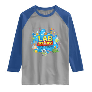 Lab Story Lab Week 2026 Celebration Raglan Shirt Every Test Tells a Story Medical Lab Tech Appreciation Gift TS02 Sport Gray Royal Print Your Wear