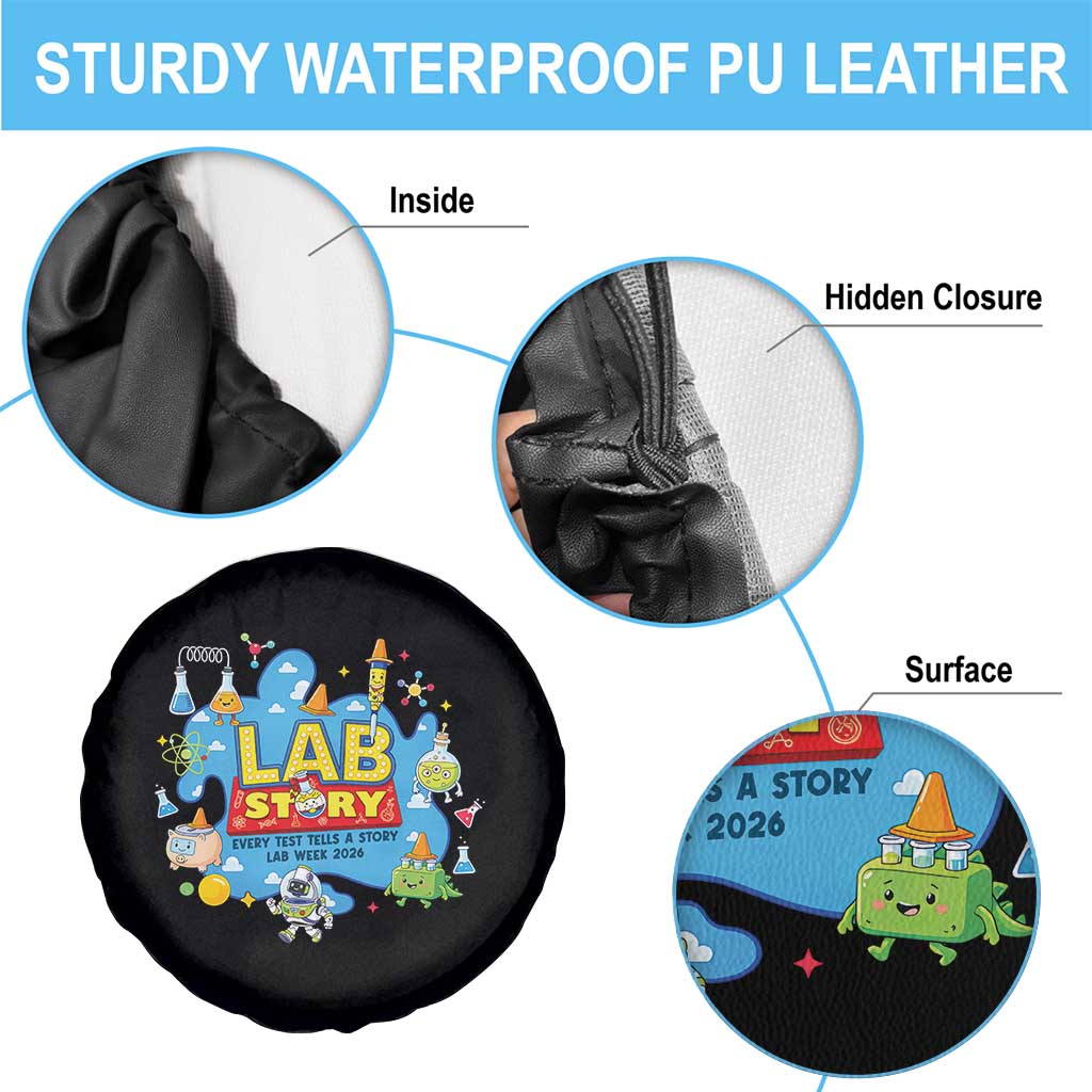 Lab Story Lab Week 2026 Celebration Spare Tire Cover Every Test Tells a Story Medical Lab Tech Appreciation Gift TS02 Print Your Wear