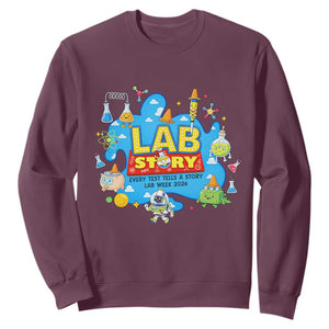 Lab Story Lab Week 2026 Celebration Sweatshirt Every Test Tells a Story Medical Lab Tech Appreciation Gift TS02 Maroon Print Your Wear
