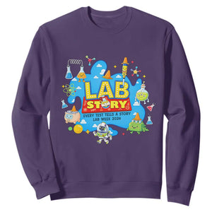 Lab Story Lab Week 2026 Celebration Sweatshirt Every Test Tells a Story Medical Lab Tech Appreciation Gift TS02 Purple Print Your Wear