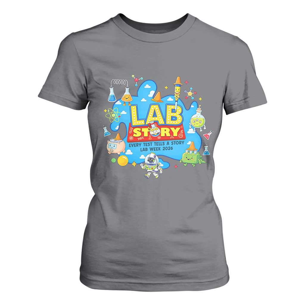 Lab Story Lab Week 2026 Celebration T Shirt For Women Every Test Tells a Story Medical Lab Tech Appreciation Gift TS02 Charcoal Print Your Wear
