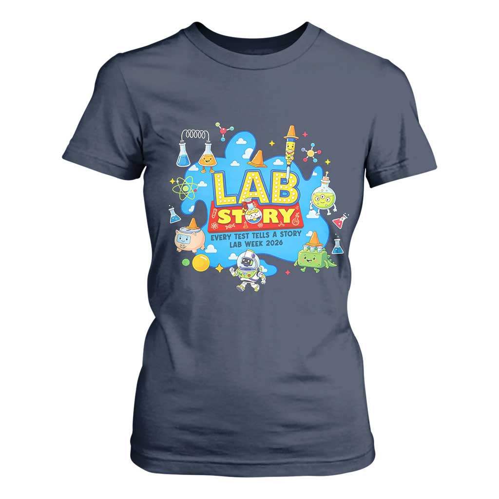 Lab Story Lab Week 2026 Celebration T Shirt For Women Every Test Tells a Story Medical Lab Tech Appreciation Gift TS02 Navy Print Your Wear