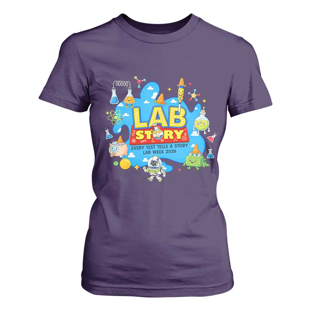 Lab Story Lab Week 2026 Celebration T Shirt For Women Every Test Tells a Story Medical Lab Tech Appreciation Gift TS02 Purple Print Your Wear