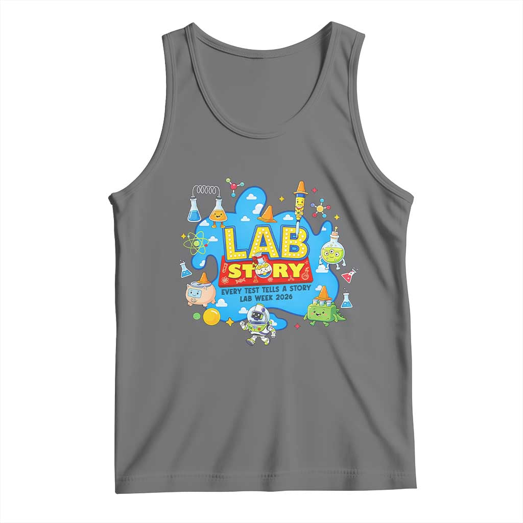 Lab Story Lab Week 2026 Celebration Tank Top Every Test Tells a Story Medical Lab Tech Appreciation Gift TS02 Black Heather Print Your Wear