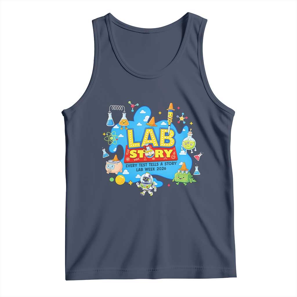Lab Story Lab Week 2026 Celebration Tank Top Every Test Tells a Story Medical Lab Tech Appreciation Gift TS02 Navy Print Your Wear