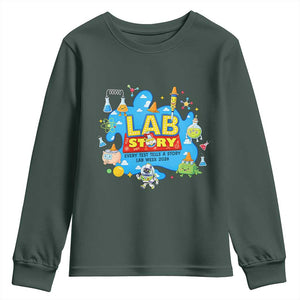 Lab Story Lab Week 2026 Celebration Youth Sweatshirt Every Test Tells a Story Medical Lab Tech Appreciation Gift TS02 Dark Forest Green Print Your Wear